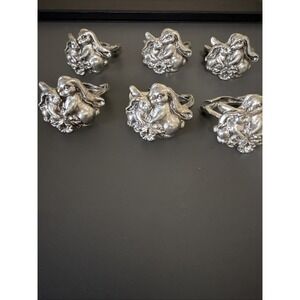 Arthur Court 1995 Vintage Metal Bunny Napkin Rings Set Of 6 Easter